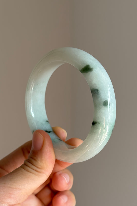 #0463 Icy Green Flowers Jade Bangle Size 54.2