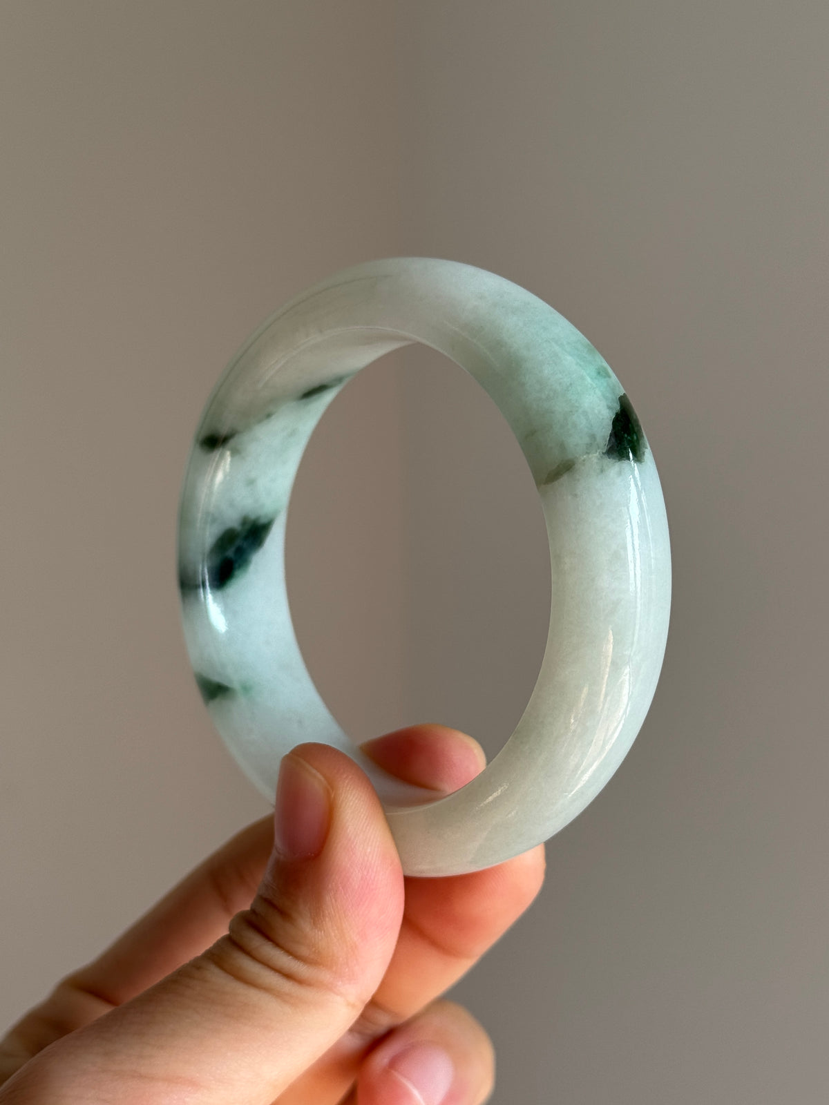 #0463 Icy Green Flowers Jade Bangle Size 54.2