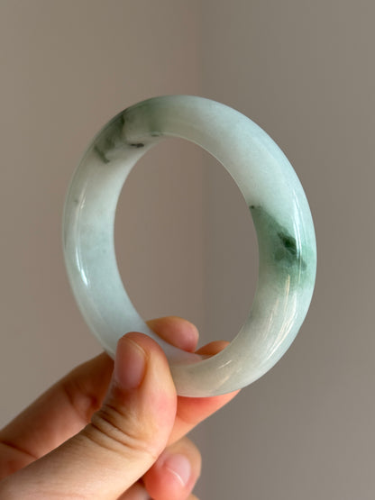 #0463 Icy Green Flowers Jade Bangle Size 54.2