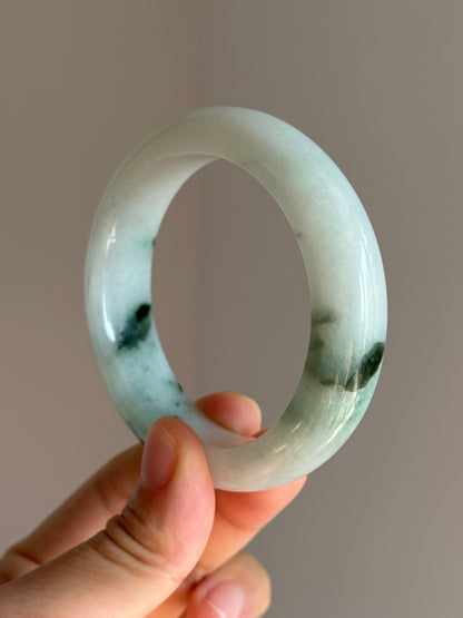 #0463 Icy Green Flowers Jade Bangle Size 54.2