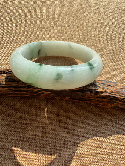 #0463 Icy Green Flowers Jade Bangle Size 54.2