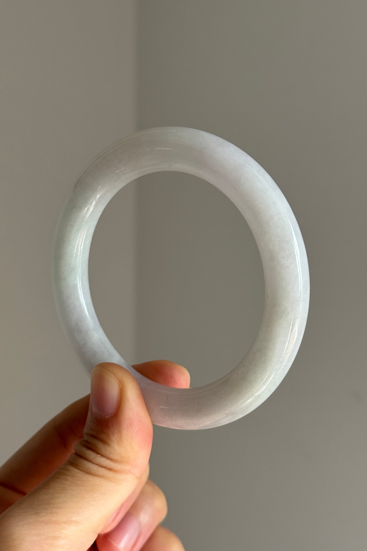 #0357 Icy White Light Lavender and Green Jade Bangle Size 53.8 (fits up to 55.5)