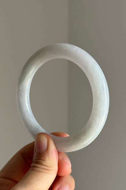 #0357 Icy White Light Lavender and Green Jade Bangle Size 53.8 (fits up to 55.5)