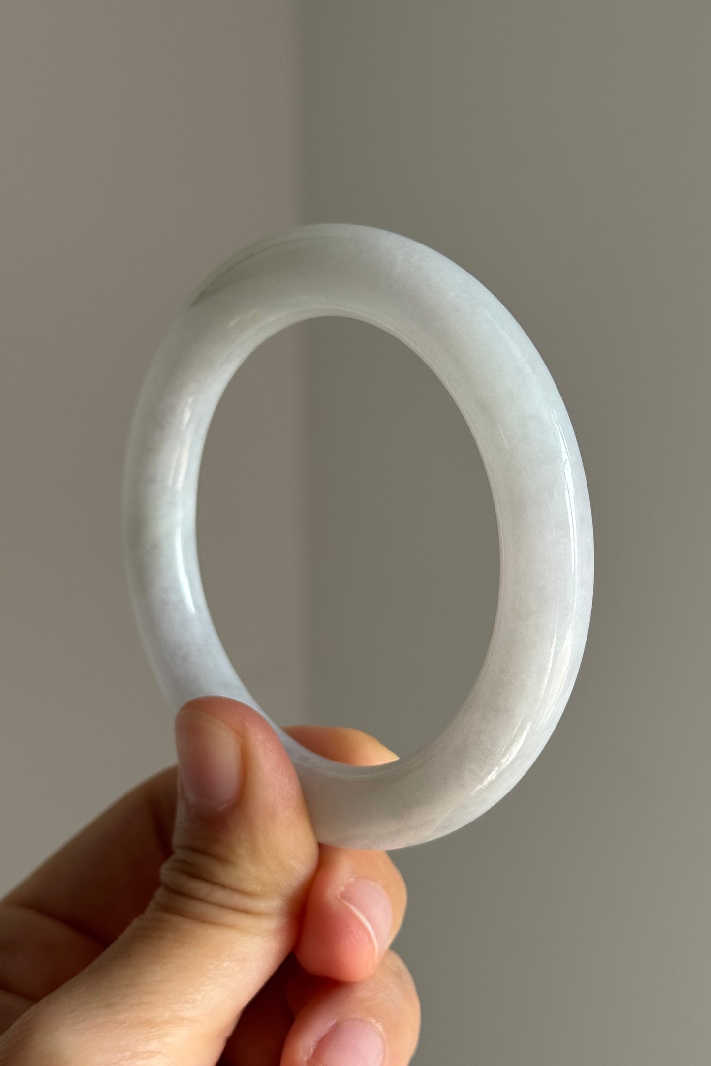 #0357 Icy White Light Lavender and Green Jade Bangle Size 53.8 (fits up to 55.5)