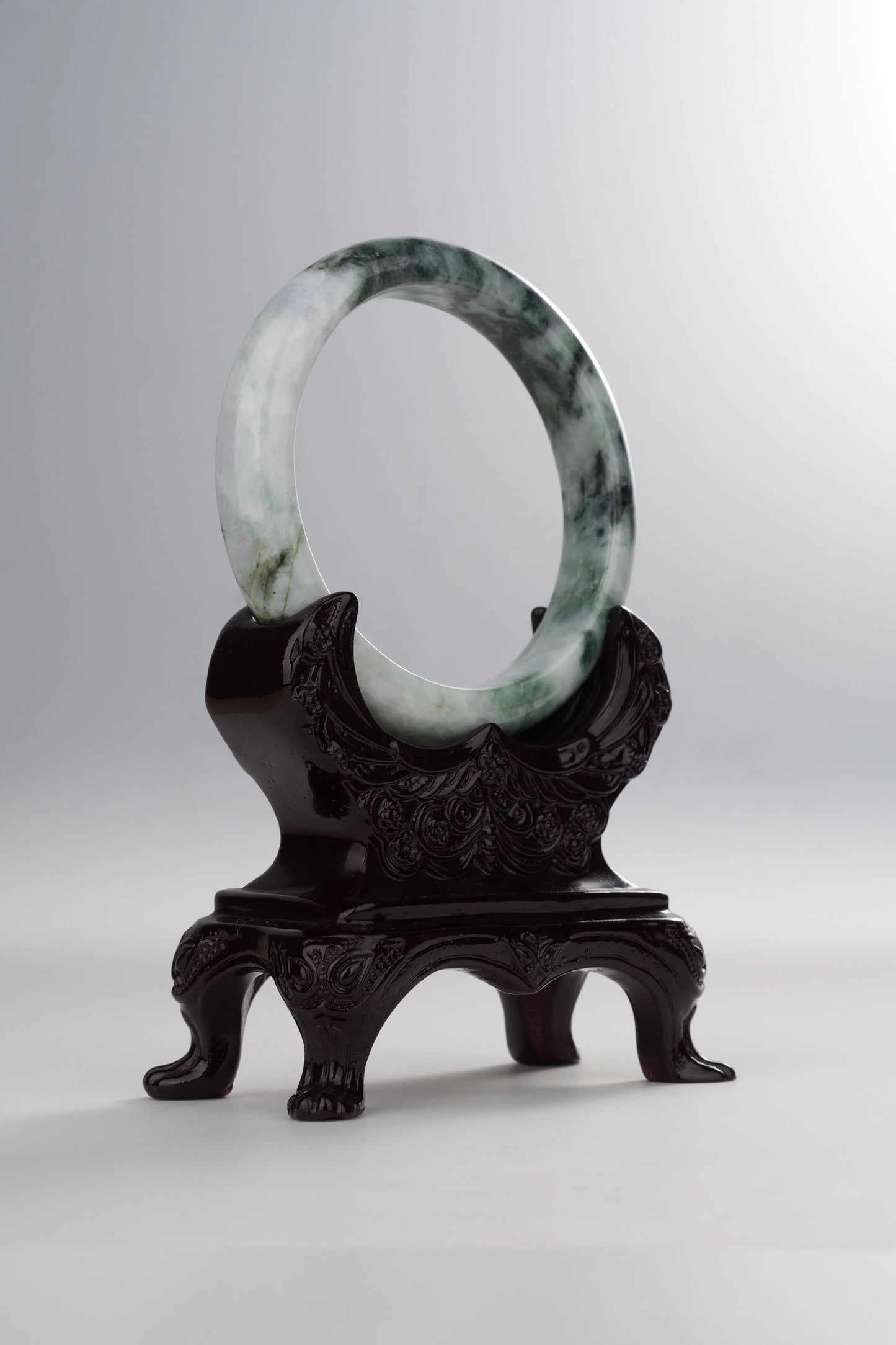 #0036 Dark Green White Jadeite Jade Bangle Size 62.2