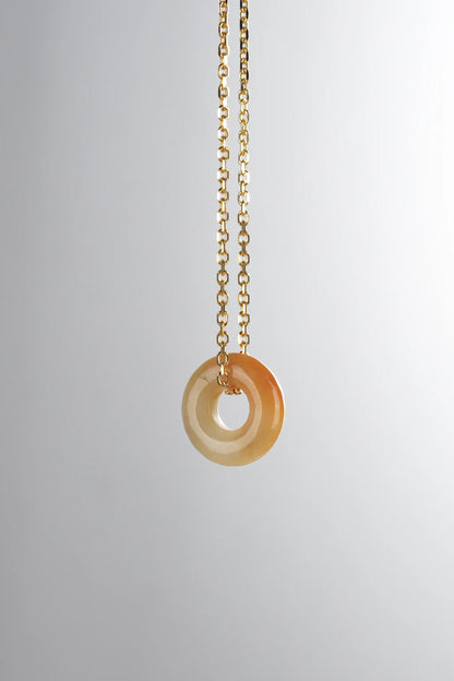 Yellow & Red Jadeite Jade Mini Donut Pendant Necklace