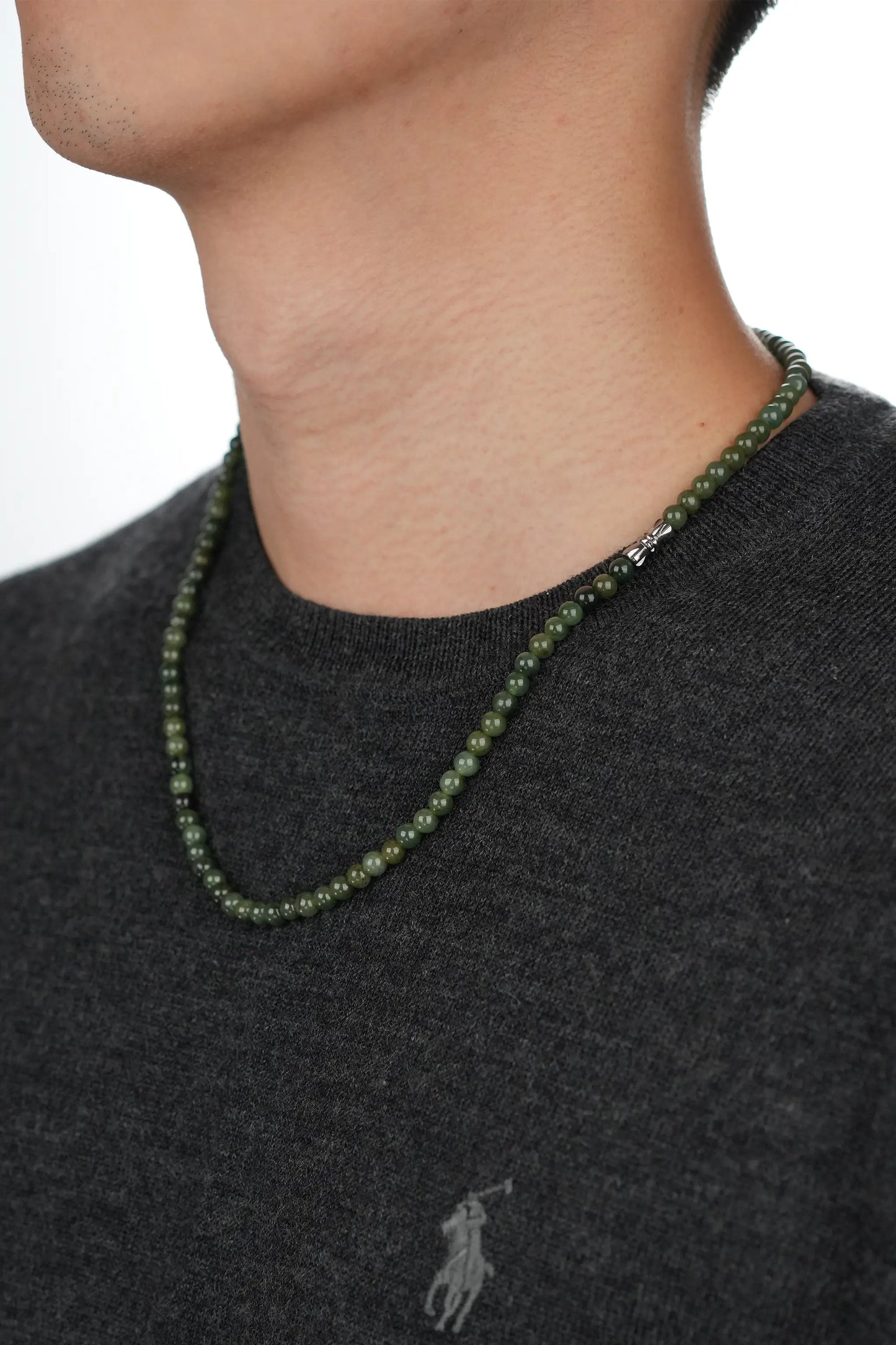 Oil Green Jadeite Jade Beads Necklace