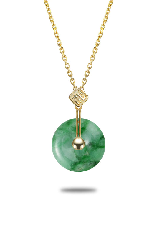 "Bi" Rich Green Jadeite Jade Donut Pendant Necklace