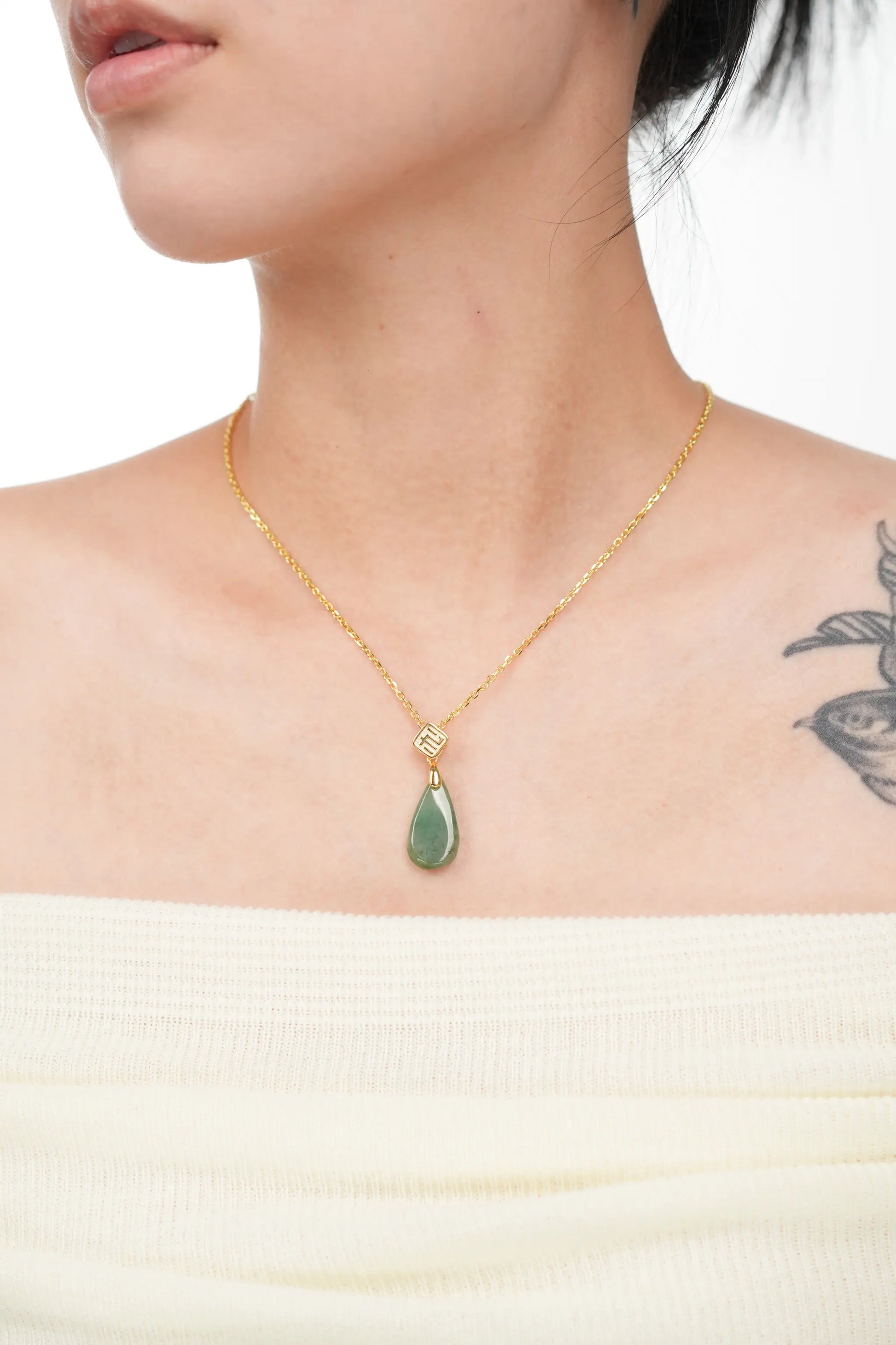 "Water Drop" Oil Green Jadeite Jade Pendant Necklace