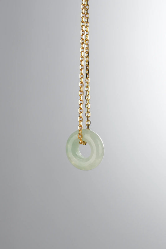 Icy Light Green Jadeite Jade Mini Donut Pendant Necklace
