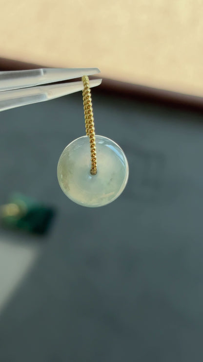 #0452 "Bi" Highly Icy Blue Lavender Jadeite Jade Donut 18K Yellow Gold Pendant