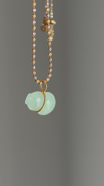 #0481 "Hulu/Gourd" Icy Light Green Jadeite Jade 18K Yellow Gold Pendant