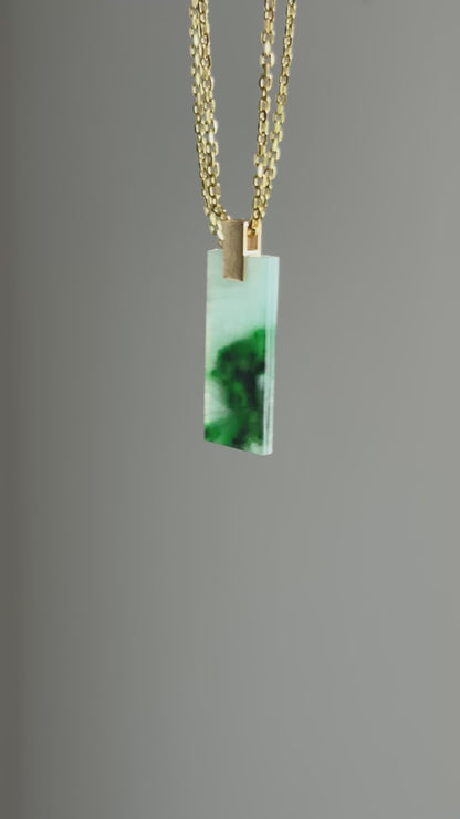 #0449 "Wu Shi" Icy Rich Green Jadeite Jade 18K Yellow Gold Pendant