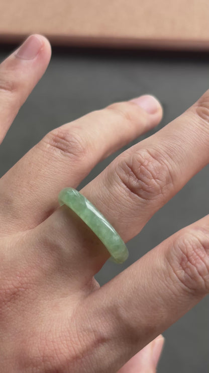 #R0616 Icy Lake Green Jadeite Jade Band Ring Size 10.75