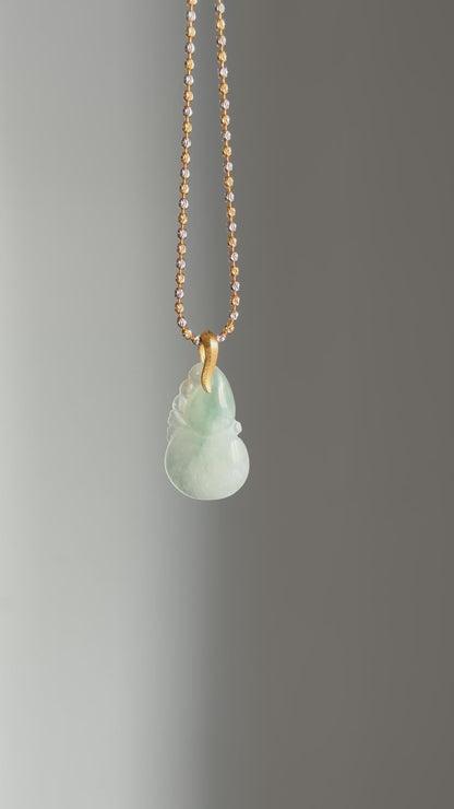#P0502 "Hulu/Gourd" Icy Green Yellow Flower Jadeite Jade 18K Yellow Gold Pendant