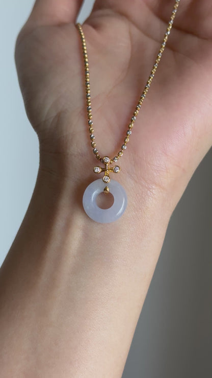#P0557 "Bi" Icy Lavender Jadeite Jade Donut 18K Yellow Gold Pendant