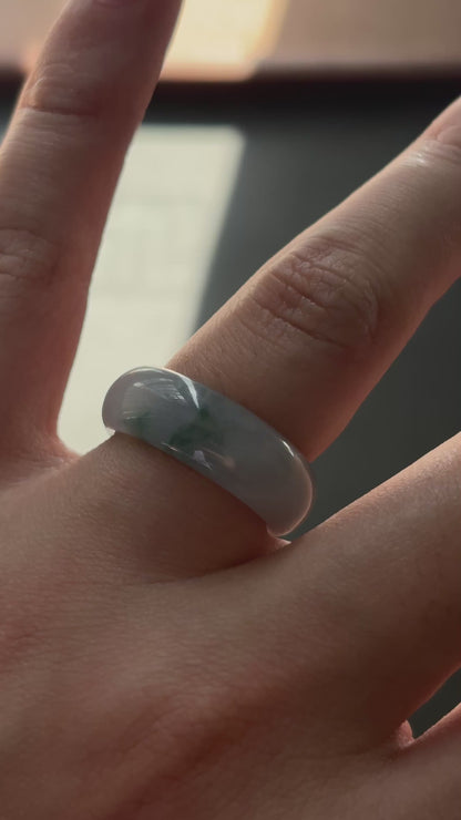 #R0618 "Monet" Icy Lavender Green Yellow Flower Jadeite Jade Band Ring Size 8