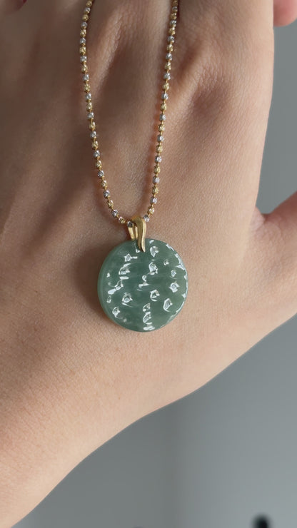#P0477 "The West Lake" Icy Bluish Green Water Jadeite Jade 18K Yellow Gold Pendant
