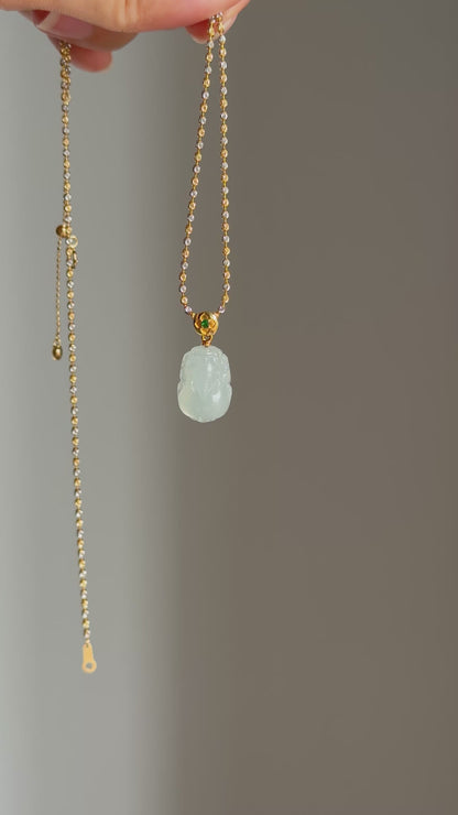 #P0549 "Pixiu" Highly Icy White Jadeite Jade 18K Yellow Gold Pendant