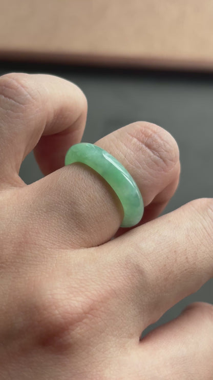 #R0615 Icy Bright Sun Green Jadeite Jade Band Ring Size 7.5