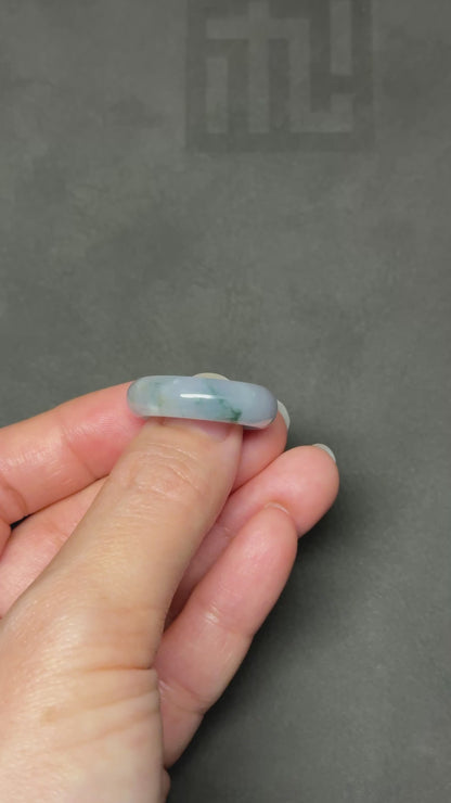 #R0619 "Monet" Icy Lavender Green Yellow Flower Jadeite Jade Band Ring Size 8