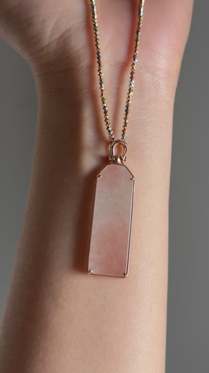 #P0518 "Wushi/Peace" Icy Sunset Pink Jadeite Jade Peace 18K Rose Gold Pendant
