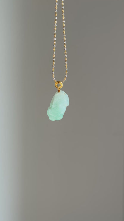 #P0504 "Pixiu" Icy Apple Green Jadeite Jade 18K Yellow Gold Pendant