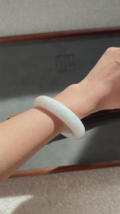 #0322 White with Yellow Flower Jade Bangle Size 60.8