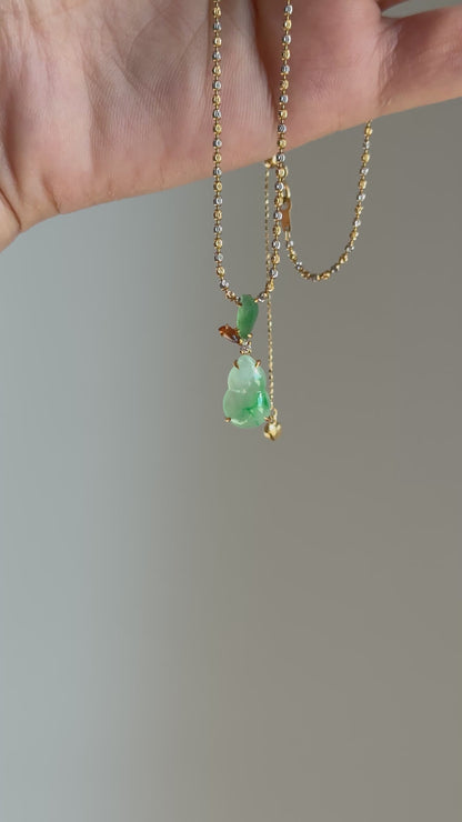 #P0563 "Hulu/Gourd" Icy Sun Green & Golden Yellow Jadeite Jade 18K Yellow Gold Pendant
