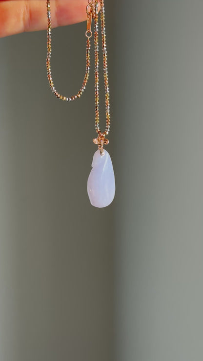 #P0490 "Fortune Melon" Icy Pink Lavender Jadeite Jade 18K Rose Gold Pendant