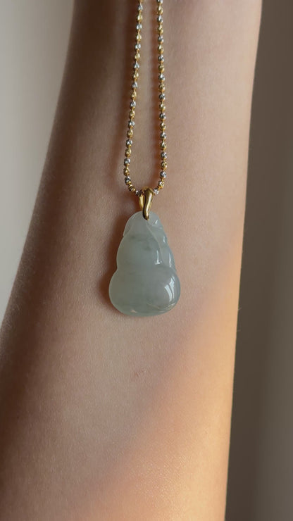 #P0535 "Hulu/Gourd" Icy Light Green Jadeite Jade 18K Yellow Gold Pendant