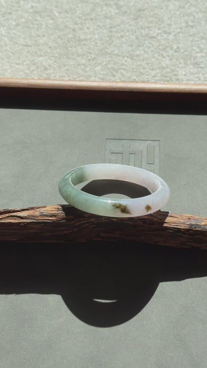 #0354 Icy Green White Yellow Flower Light Lavender Jade Bangle Size 55.7