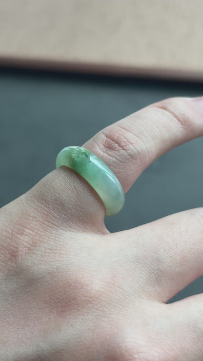 #R0613 Icy Light Green Jadeite Jade Band Ring Size 5.25