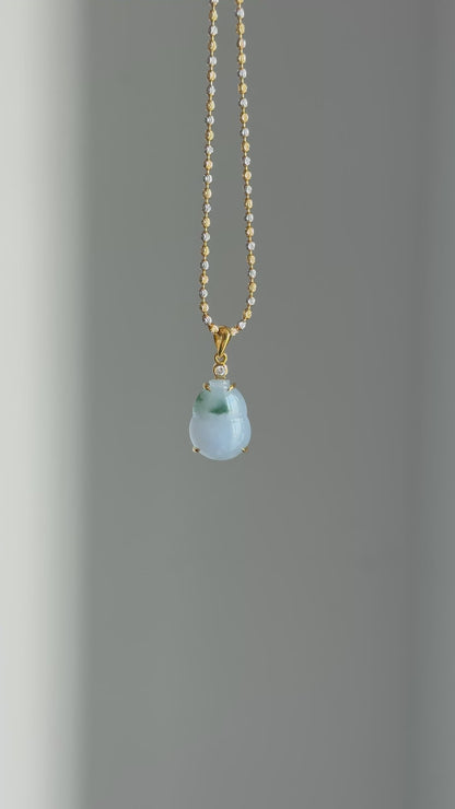 #P0514 "Hulu/Gourd" Icy Lavender Green Flower Jadeite Jade 18K Yellow Gold Pendant