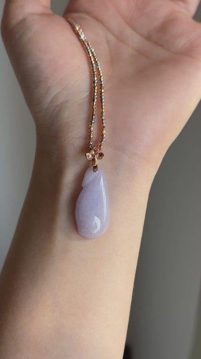 #P0490 "Fortune Melon" Icy Pink Lavender Jadeite Jade 18K Rose Gold Pendant