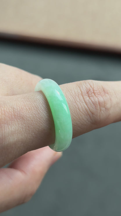 #R0609 Icy Vivid Green Jadeite Jade Band Ring Size 10.75