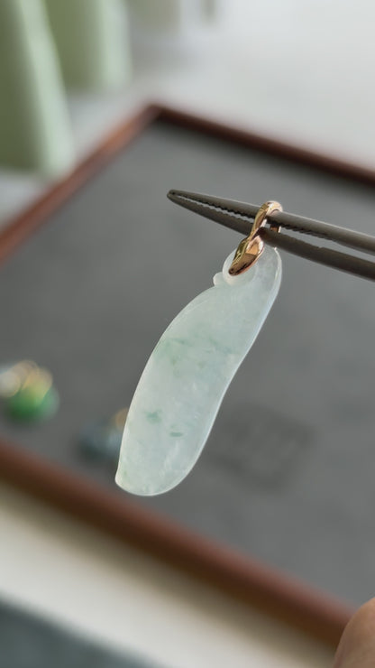 #0446 "Lucky Melon" Highly Icy Blue Flower Jadeite Jade 18K Rose Gold Pendant