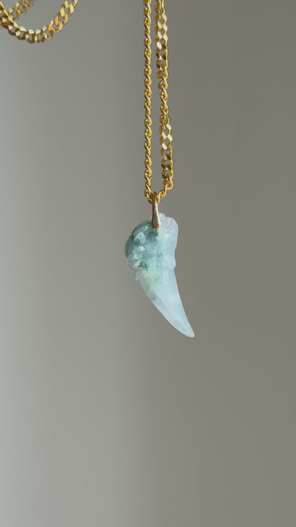 #P0569 "Dragon's Fang" Icy Lavender Green Jadeite Jade 18K Yellow Gold Pendant