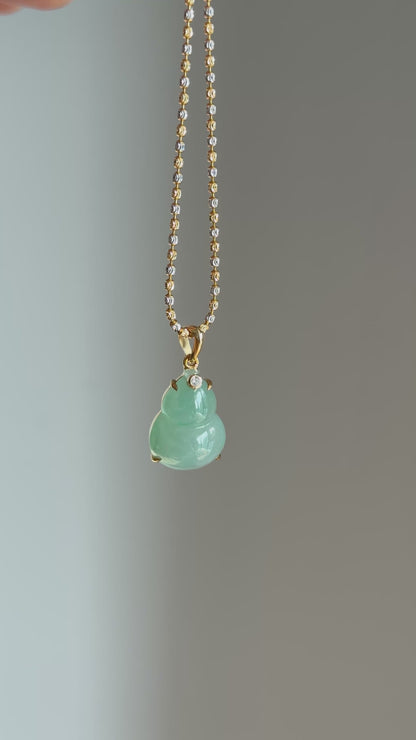 #P0530 "Hulu/Gourd" Icy Lotus Green Jadeite Jade 18K Yellow Gold Pendant