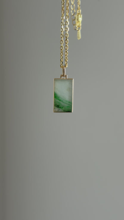 #0450 "Wu Shi" Icy Vivid Green Jadeite Jade 18K Yellow Gold Pendant