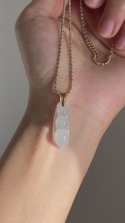 #P0567"Fortune Bean" Highly Icy White Jadeite Jade 18K Yellow Gold Pendant