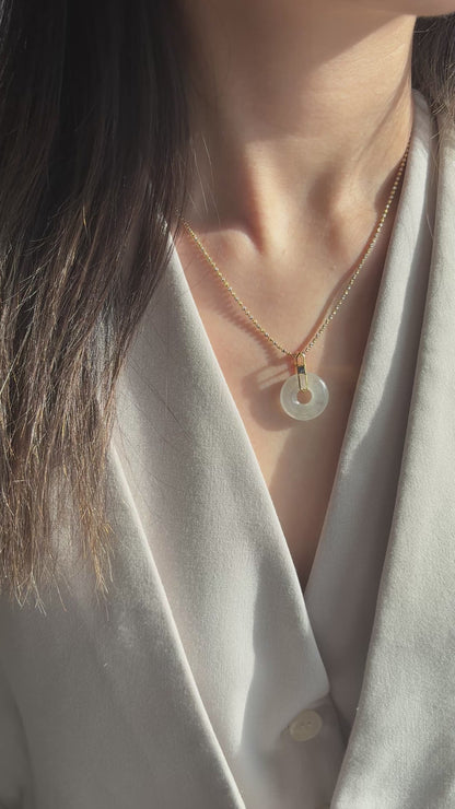 #0473 "Bi" Highly Icy White Jadeite Jade 18K Yellow Gold Pendant