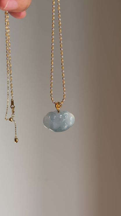 #P0532 "Ruyi / As Your Wish" Icy Blue Lavender Jadeite Jade 18K Yellow Gold Pendant