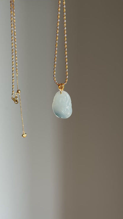 #P0540 "Ruyi / As Your Wish" Icy Blue Lavender Jadeite Jade 18K Yellow Gold Pendant