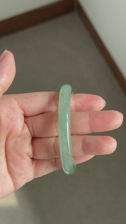 #0395 Highly Icy Olive Green Jade Bangle Size 52.6 (fits up to 54.6)