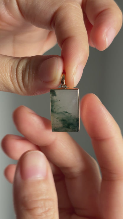 #P0486 "Wushi/Peace" Highly Icy Bluish Green Jadeite Jade Peace 18K Rose Gold Pendant