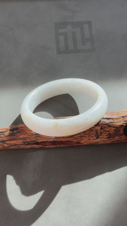 #0322 White with Yellow Flower Jade Bangle Size 60.8