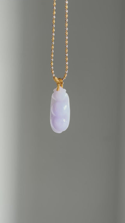 #P0515 "Freeform Fortune Bean" Pink Lavender Jadeite Jade 18K Yellow Gold Pendant