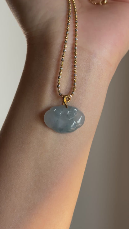 #P0532 "Ruyi / As Your Wish" Icy Blue Lavender Jadeite Jade 18K Yellow Gold Pendant