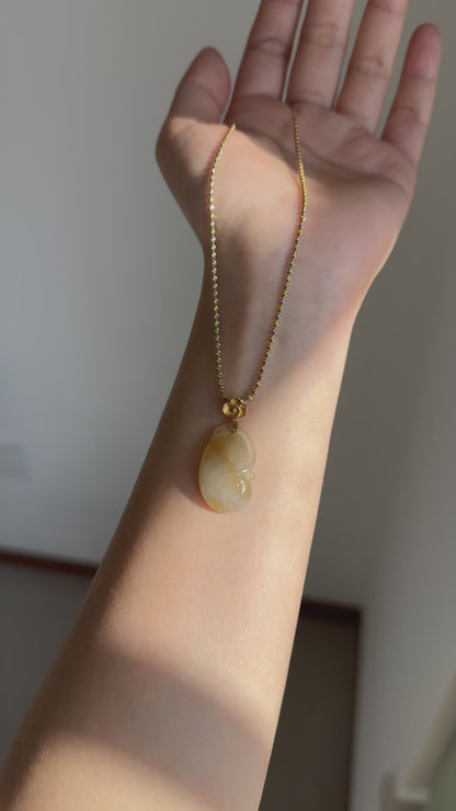 #P0488 "Ruyi / As Your Wish" Icy Yellow Golden Jadeite Jade 18K Yellow Gold Pendant